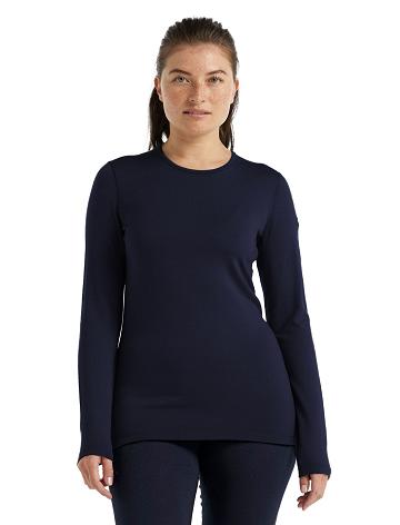 Women's Icebreaker Merino 260 Tech Long Sleeve Crewe Thermal Top Base Layers Midnight Navy | CA 1025TCEV